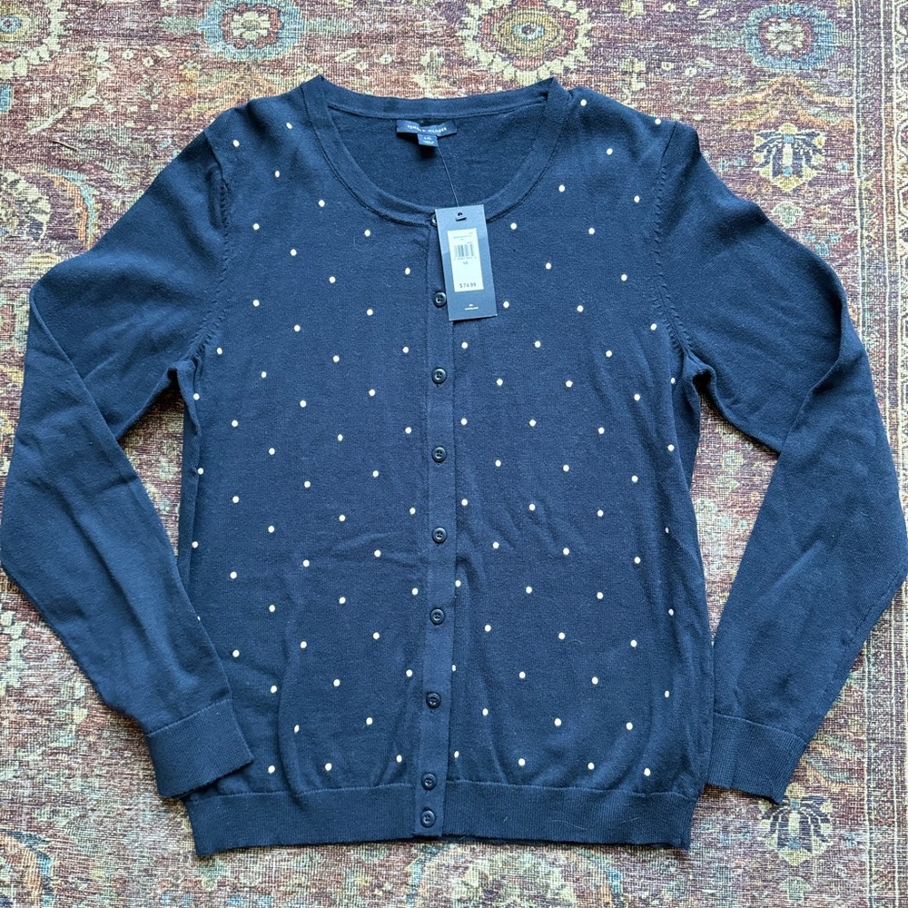 Navy Blue Polka Dot Tommy Hilfiger Cardigen NWT